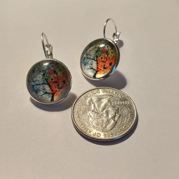 Tree of life/fall leverback cabochon earrings - Picture 2 of 2